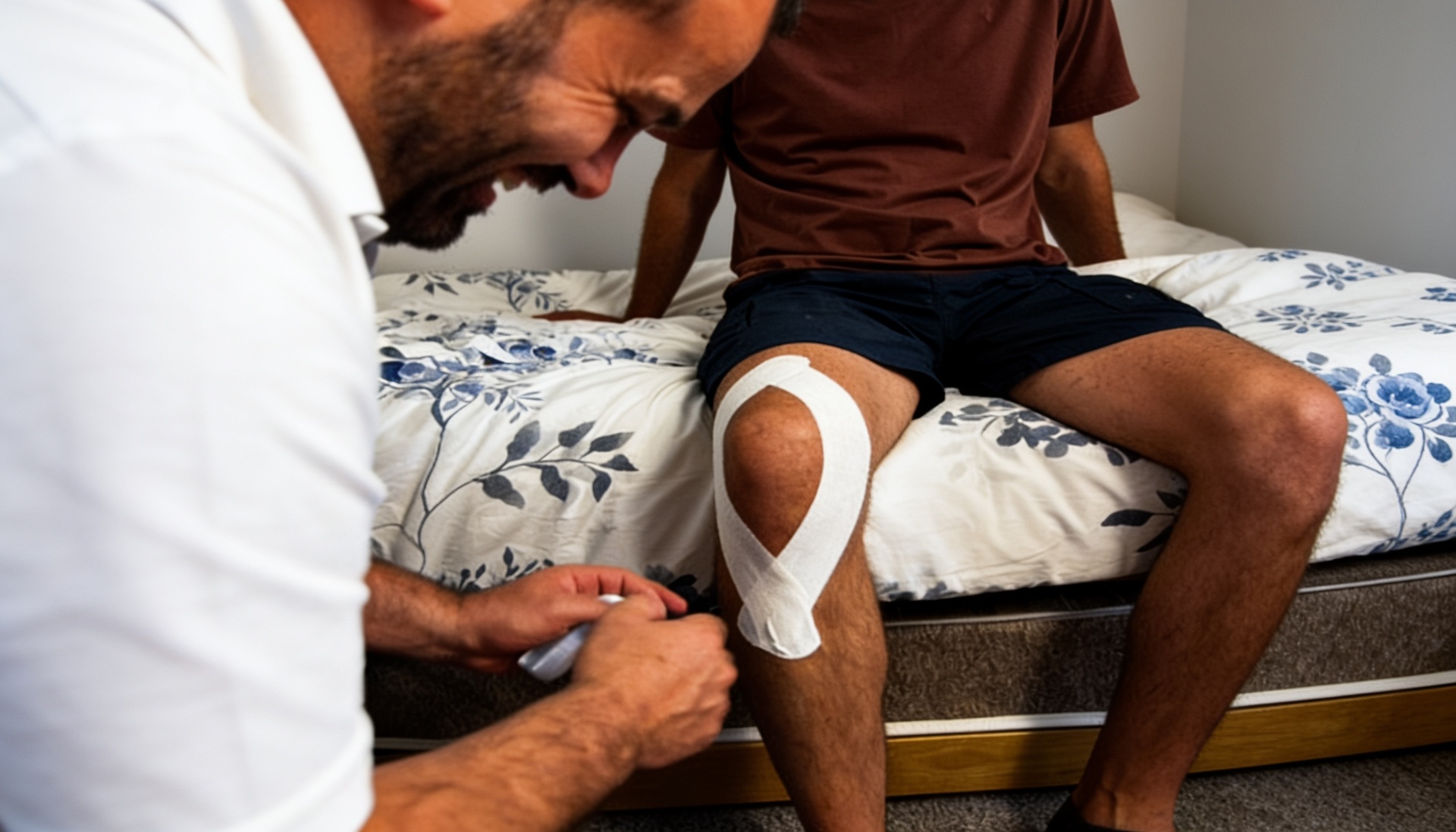 Close-up of a knee physiotherapy assessment